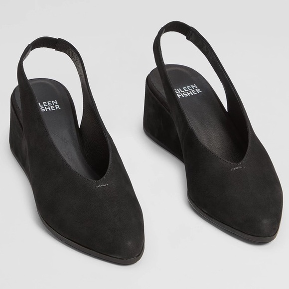 Eileen Fisher Shoes - NWOT EILEEN FISHER Devi tumbled Nubuck Leather black suede wedge slingback 6.5
